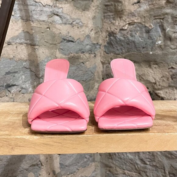 Bottega Veneta Blossom Pink Leather The Rubber Lido Heeled Sandals - Picture 3 of 11